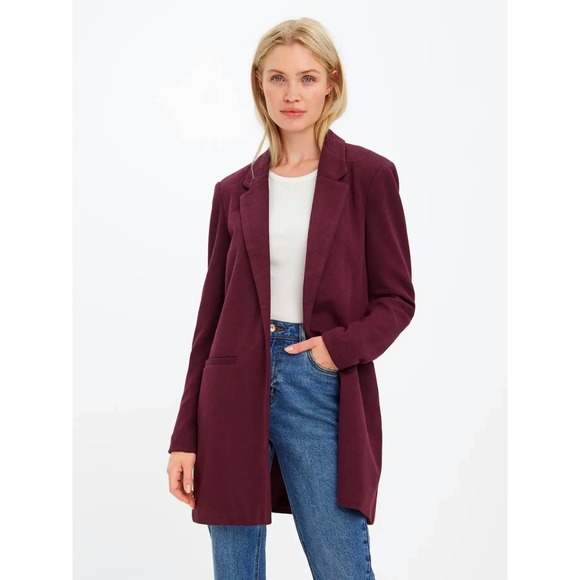 Joie Long Open Front Blazer Jacket – Size M – Plum Burgundy Purple Classic Style - Picture 1 of 9